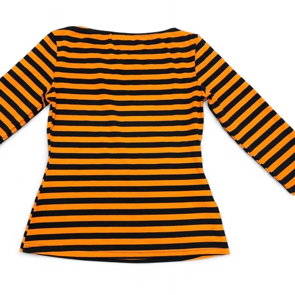 Unique Vintage Halloween Black Orange Striped Long Sleeve Top M Retro Witchy - Picture 7 of 8